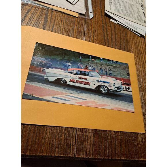 Jeff & Angie Littleton Mr. Shoebox 1957 Chevy Drag Car Postcard Vintage - Picture 1 of 5